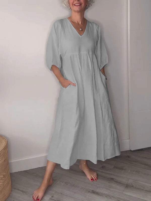 Eleanor™ - Relaxed Elegance V-Neck Maxi Dress