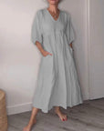 Eleanor™ - Relaxed Elegance V-Neck Maxi Dress