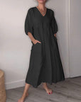 Eleanor™ - Relaxed Elegance V-Neck Maxi Dress